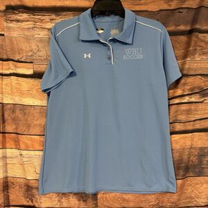 Under Armour WBU Soccer Polo Shirt Light Blue Women XL Wayland Baptist Pioneers